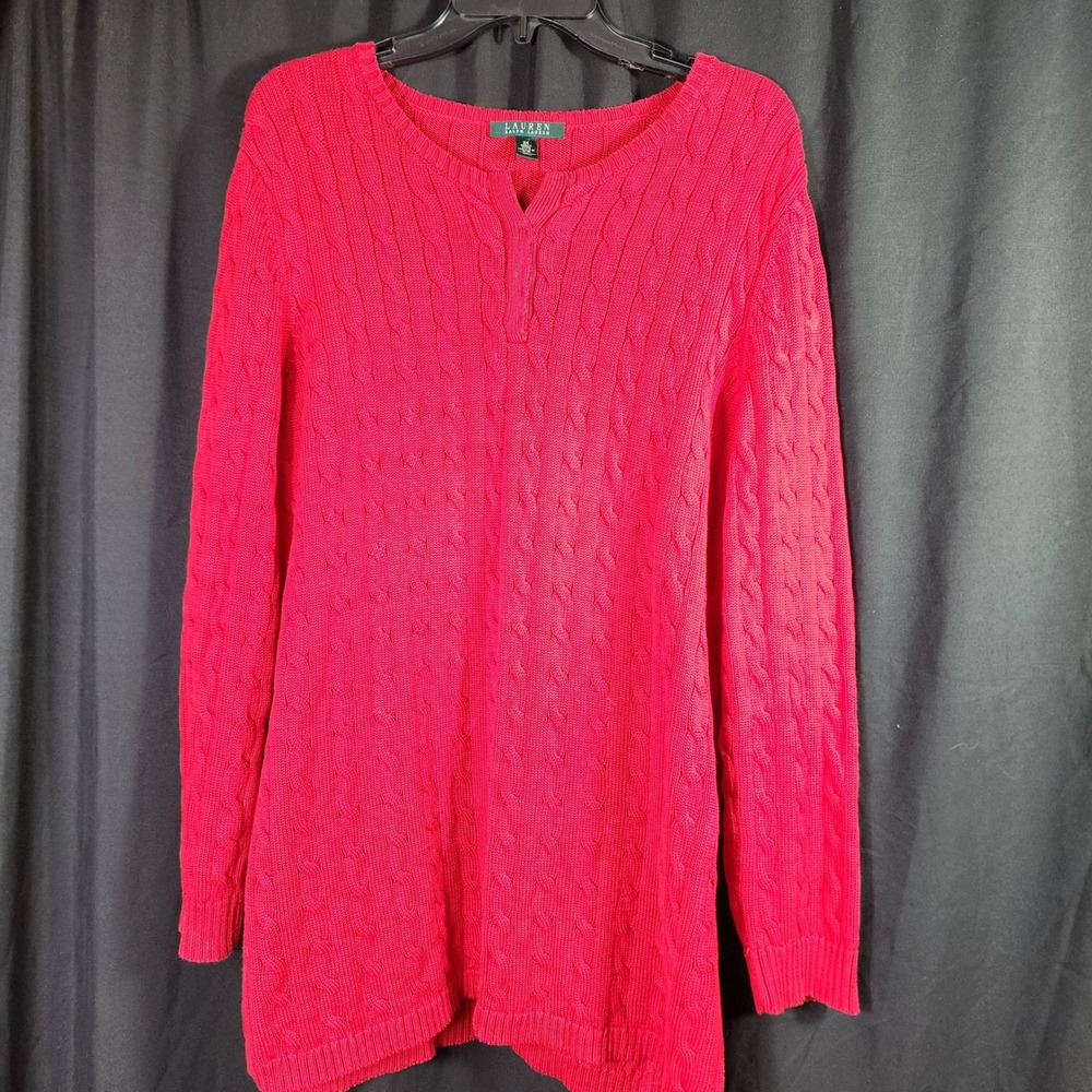 Lauren Ralph Cable Knit Sweater Tunic Red Cotton Blend Women's Plus‎ Size 2X